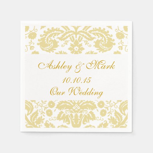 Gold Ivory Damask Hochzeitspapier Napkins Serviette (Vorderseite)