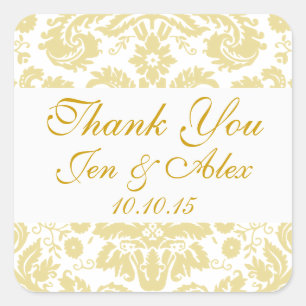 Gold Ivory Damask Wedding Favor Quadratischer Aufkleber