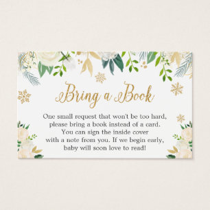 Gold Ivory Floral Baby Shower Book Request Card