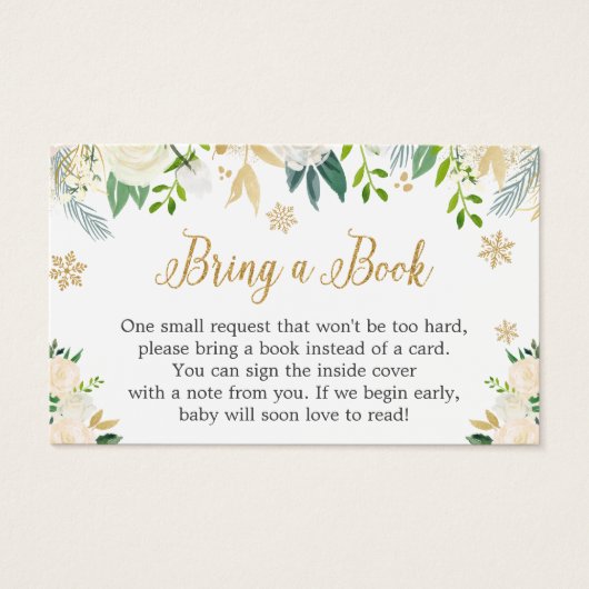 Gold Ivory Floral Baby Shower Book Request Card (Vorderseite)
