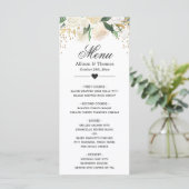 Gold Ivory Green Floral Wedding Card Menükarte (Stehend Vorderseite)