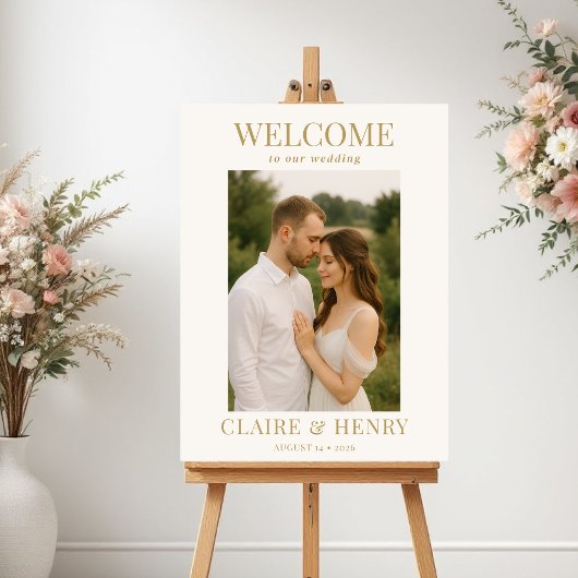 Gold Ivory Minimal Photo Wedding Welcome Poster
