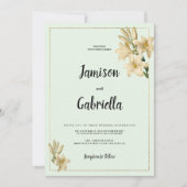 Gold ivory mint green white lily flower Wedding  Einladung (Vorderseite)