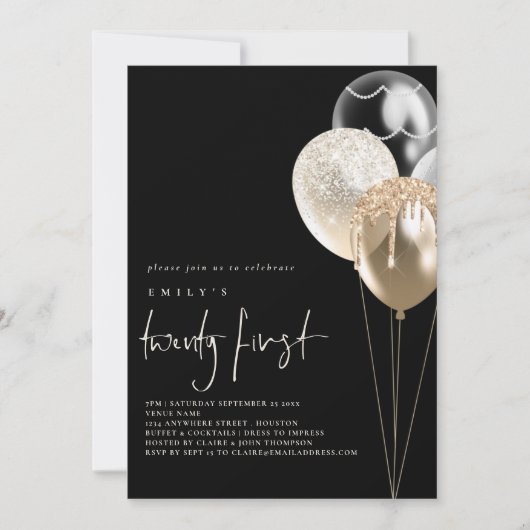 Gold Ivory QR Code 21st Party Black Einladung (Vorderseite)