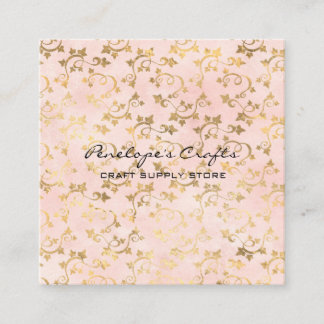 Gold Ivy Print Pink Square Business Card Quadratische Visitenkarte