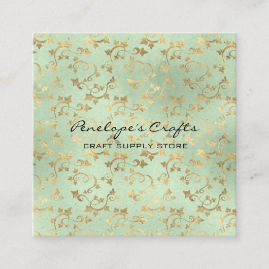 Gold Ivy Print Square Business Card Quadratische Visitenkarte (Vorderseite)