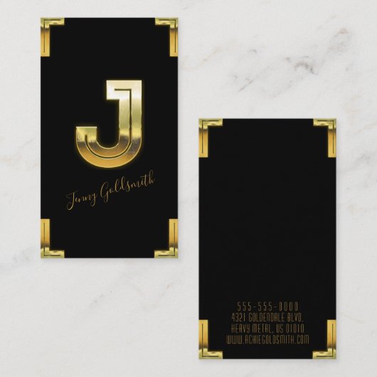 Gold J Initial and Borders Business Card Visitenkarte (Vorne/Hinten)
