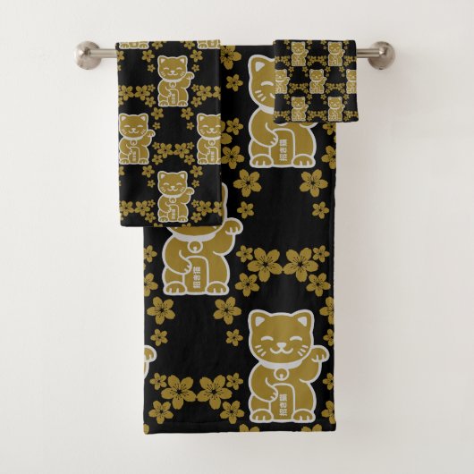 Gold Japanisch Maneki-neko Badhandtuch Set (Insitu)