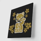 Gold Japanisch Maneki-neko Quadratische Wanduhr (Winkel)