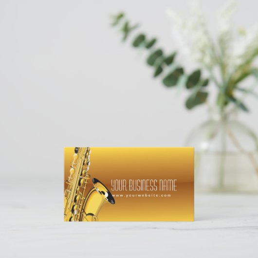 Gold Jazz Saxophone Music Business Card Visitenkarte (Stehend Vorderseite)