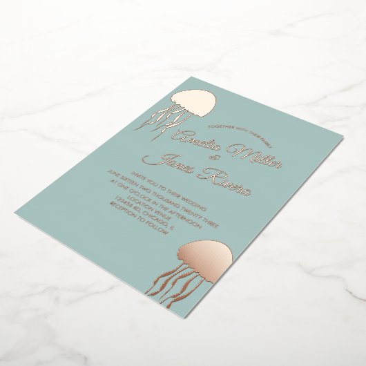 Gold JellyFish Blush Hochzeit gepresst Folieneinladung (Gedreht)