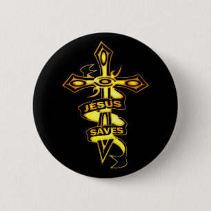 GOLD JESUS RETTET KREUZ BUTTON
