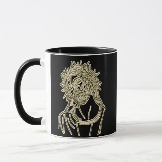 Gold Jesus schaut auf Gott glimmern hell Tasse (Links)