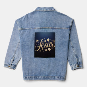 Gold Jesus Schrift Blau Jeansjacke