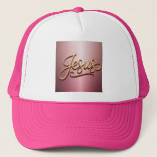 Gold Jesus Schrift Pink Truckerkappe