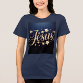 Gold Jesus Script Blue  Tri-Blend Shirt (Vorderseite)