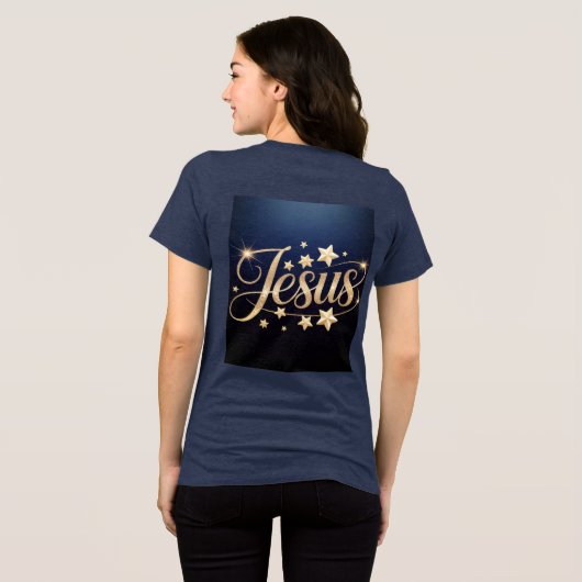 Gold Jesus Script Blue Tri-Blend Shirt (Rückseite voll)