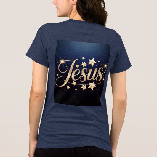 Gold Jesus Script Blue Tri-Blend Shirt (Rückseite)