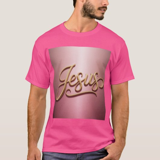 Gold Jesus Script Pink Basic Men's T-Shirt (Vorderseite)