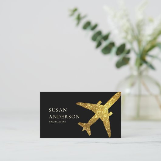 Gold Jet Business Card - Luxuriöses Reisedesign Visitenkarte (Stehend Vorderseite)