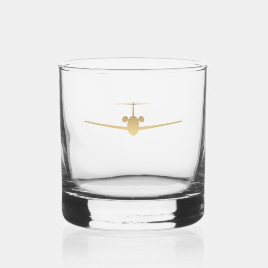 Gold-Jet-Flugzeug Whiskyglas (Vorderseite)