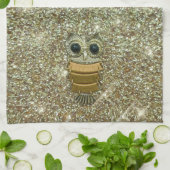 Gold Jewel Owl Geschirrtuch (Gefaltet)