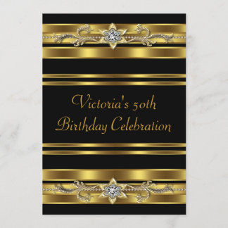 Gold Jewel Womans Gold 50. Geburtstagsparty Einladung