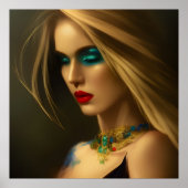 Gold Jewels bronze Blonde women blue dark fantasy  Poster (Vorne)
