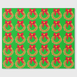 Gold Jingle Bells Wreath Green Wrapping Paper Geschenkpapier