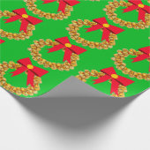 Gold Jingle Bells Wreath Green Wrapping Paper Geschenkpapier (Ecke)