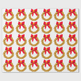 Gold Jingle Bells Wreath White Wrapping Paper Geschenkpapier