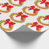 Gold Jingle Bells Wreath White Wrapping Paper Geschenkpapier (Ecke)
