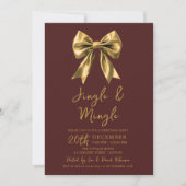 Gold Jingle & Mingle Christmas Party Bow Burgundy Einladung (Vorderseite)
