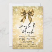 Gold Jingle & Mingle Christmas Party Bow & Snow  Einladung (Vorderseite)