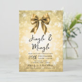Gold Jingle & Mingle Christmas Party Bow & Snow  Einladung (Stehend Vorderseite)