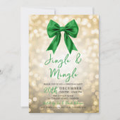 Gold Jingle Mingle Christmas Party Green Bow  Einladung (Vorderseite)