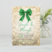 Gold Jingle Mingle Christmas Party Green Bow  Einladung (Stehend Vorderseite)