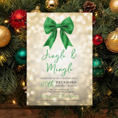 Gold Jingle Mingle Christmas Party Green Bow  Einladung