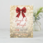 Gold Jingle Mingle Christmas Party Red Bow Lights Einladung (Stehend Vorderseite)