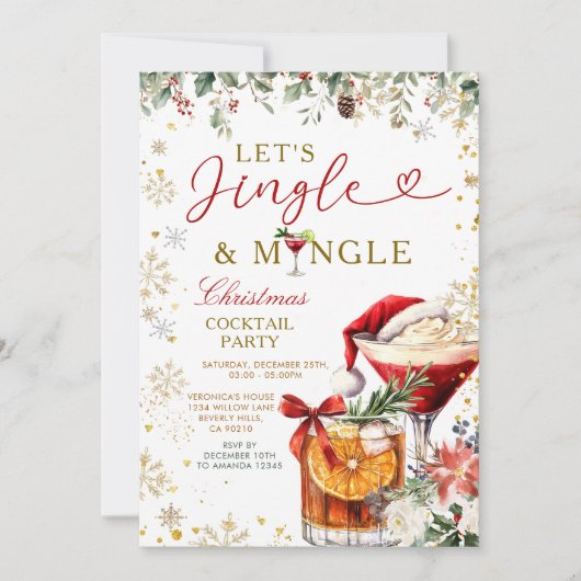 Gold Jingle & Mingle Christmas Santa Cocktail Einladung (Vorderseite)