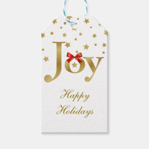 Gold Joy and Stars Happy Holidays Gift Tags Geschenkanhänger