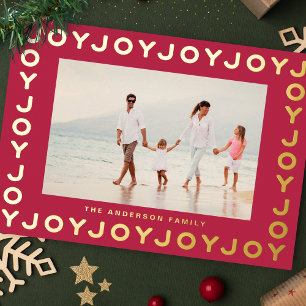 Gold JOY Christmas Foto RED Magenta Frame Folien Feiertagskarte