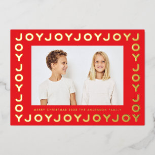 Gold JOY JOY JOY Christmas Foto RED Frame Folien Feiertagskarte