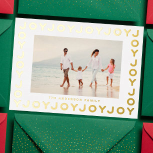 Gold JOY Weihnachtsfoto Weißer Rahmen Folien Feiertagskarte