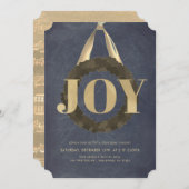 Gold JOY Wreath Chalkboard Weihnachtskonzert Einladung (Vorne/Hinten)