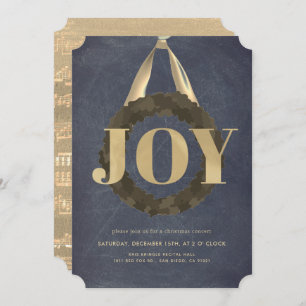 Gold JOY Wreath Chalkboard Weihnachtskonzert Einladung