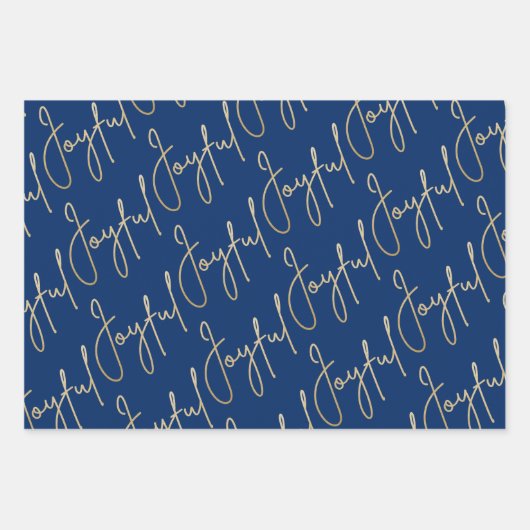 Gold JOYFUL auf Blue Geschenkpapier Set (Vorderseite)