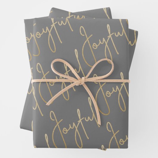 Gold JOYFUL auf Grau Weihnachten Geschenkpapier Set (Beispiel)