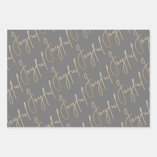 Gold JOYFUL auf Grau Weihnachten Geschenkpapier Set (Vorderseite)