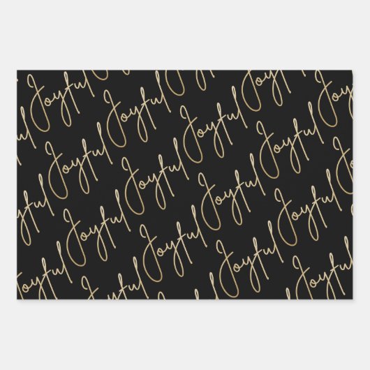 Gold JOYFUL auf schwarz Geschenkpapier Set (Vorderseite 2)